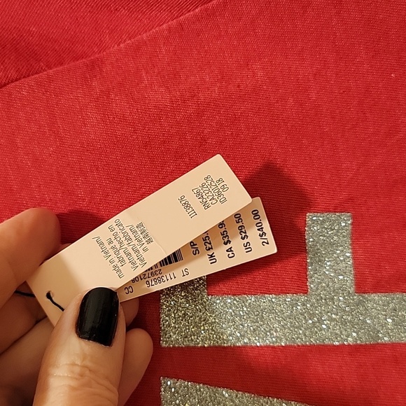 Victoria's Secret LOVE Glitter Red Top Sleep Shirt Size Small - Picture 5 of 8